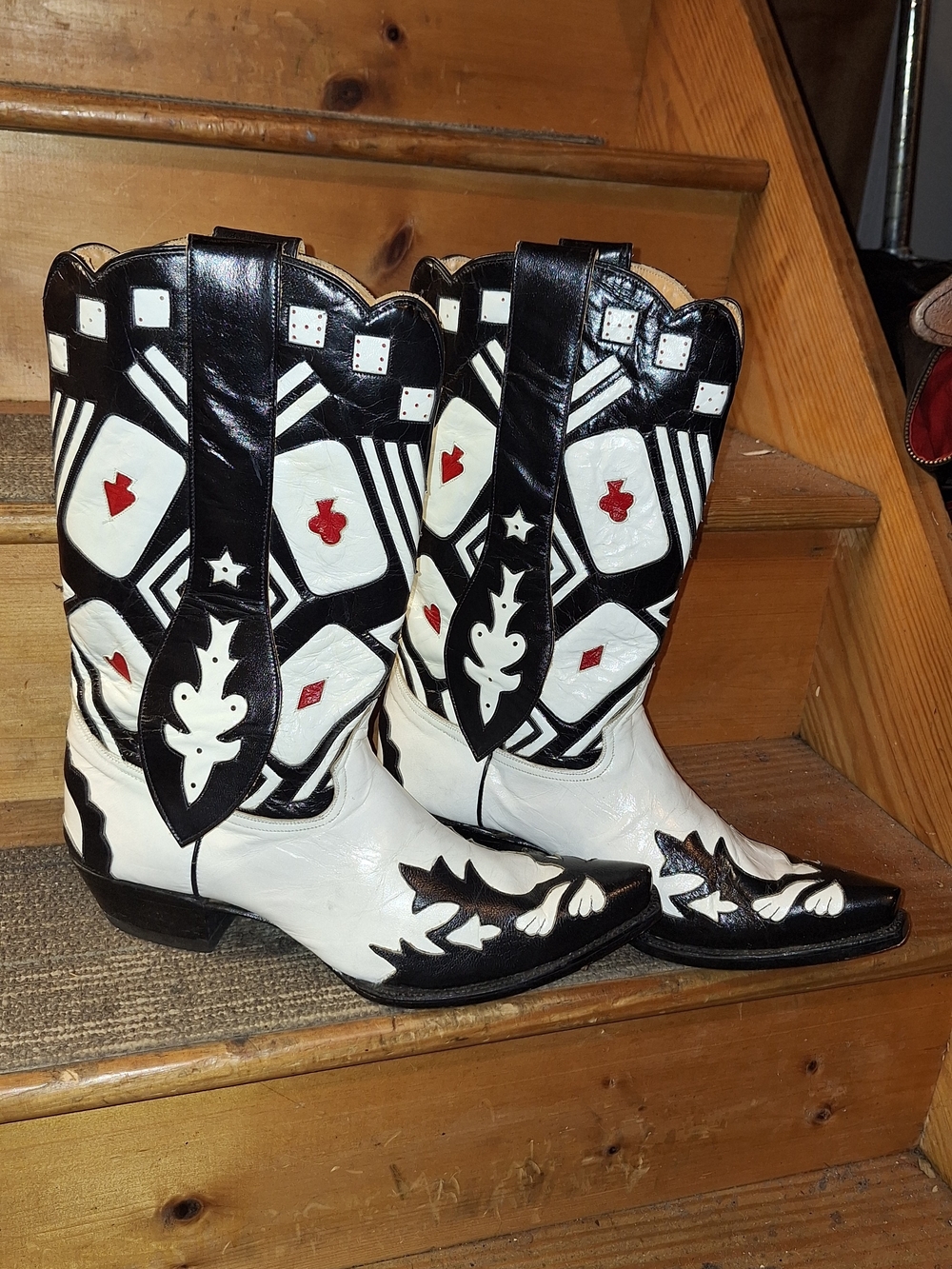 Men's 12D Kassie Black & White Custom Western Cowboy Boots Mule Ears